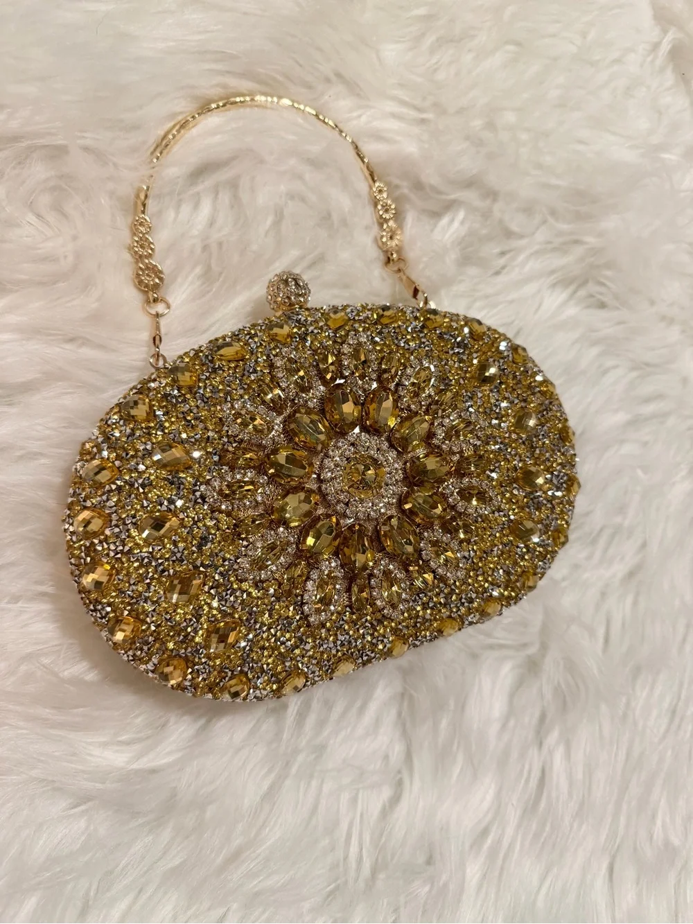Gold Rhinestone Crystal Jeweled Evening Clutch Handbag